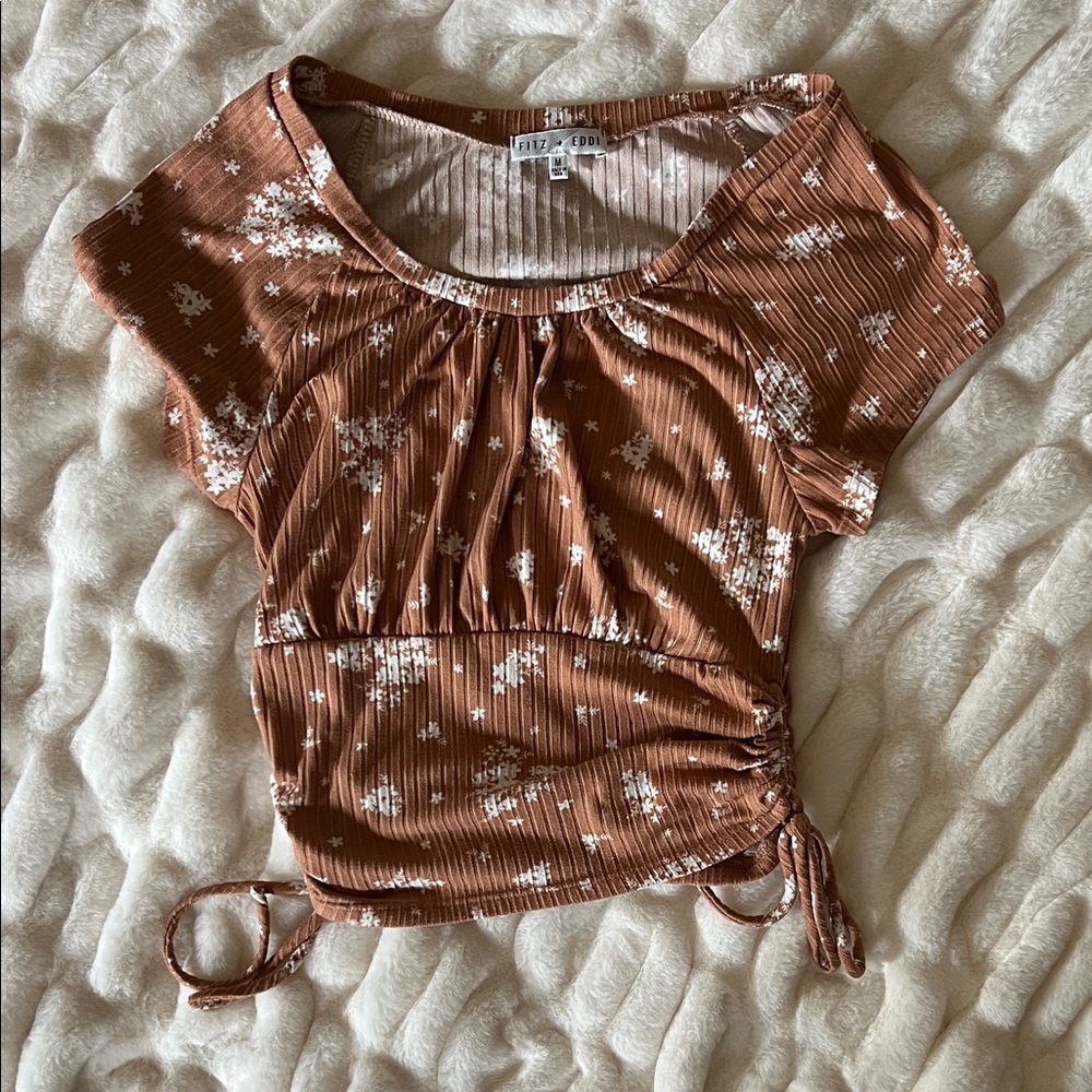 LF Floral Brown Ruched Blouse